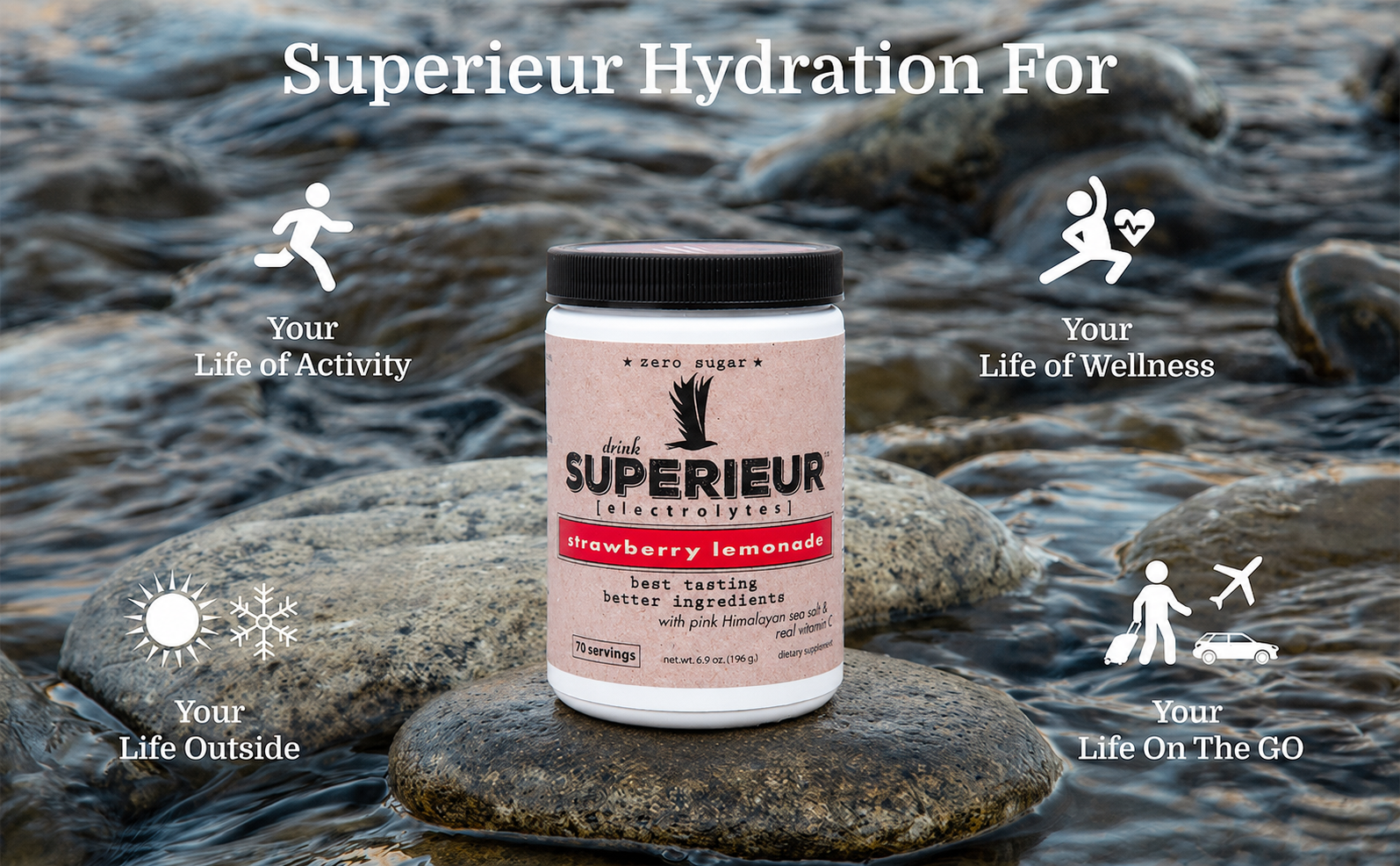 Superieur Electrolytes–Plant Based Electrolyte Supplement w/Sea Minerals for Hydration & Recovery–Keto Friendly, Non-GMO, Zero Sugar, Vegan Healthy Sports Drink Powder–Strawberry Lemon(70 Serv)