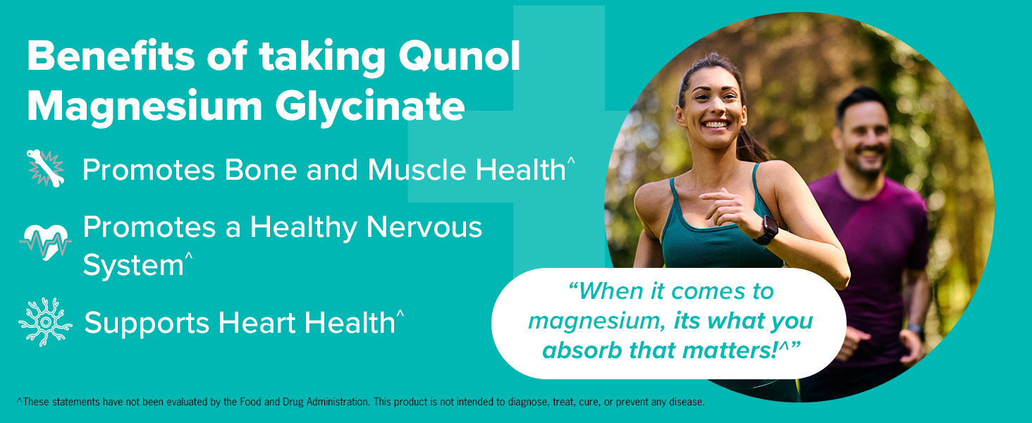 Qunol Magnesium Glycinate Tablets 300mg, 100% Chelated, Gluten-Free, 90ct
