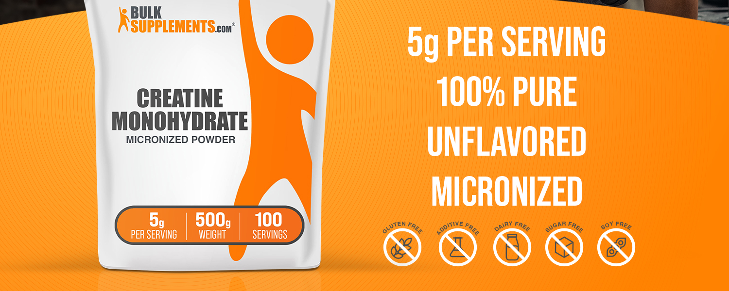 BulkSupplements.com Creatine Monohydrate Powder - Micronized Creatine Powder, Unflavored - Pure & Gluten Free, 5g per Serving, 500g (1.1 lbs) (Pack of 1)