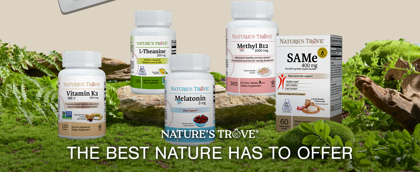 Nature's Trove SAM-e 400mg 60 Enteric Coated Caplets. Vegan, Kosher, Non-GMO Project Verified, Soy Free, Gluten Free - Cold Form Blister Packed.