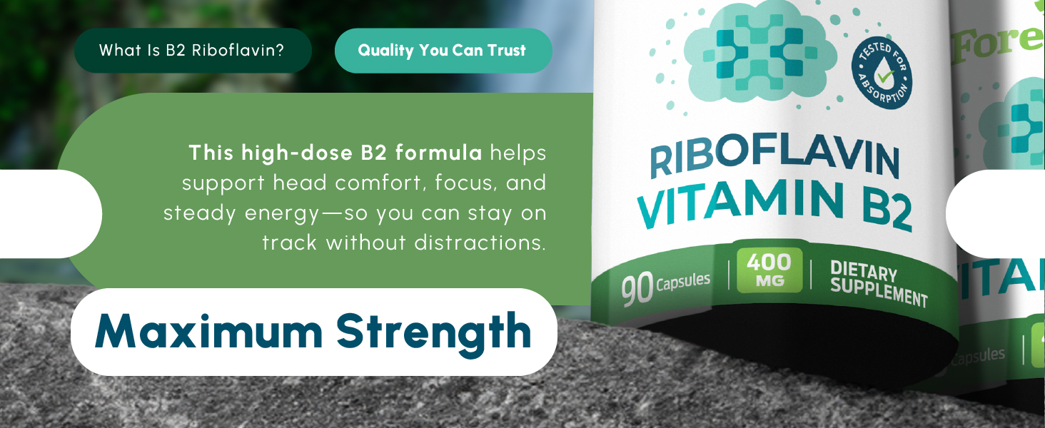 Vitamin B2 Riboflavin 400mg - Energy, Skin & Cellular Health Supplement - Nervous System Support - Vitamin B 2 Vit B - Non-GMO & Gluten Free - B2 Vitamin 400mg Vegetable Capsules, 90 Count 2-Pack
