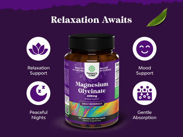 Pure Magnesium Glycinate 400mg Capsules, Chelated - 120ct