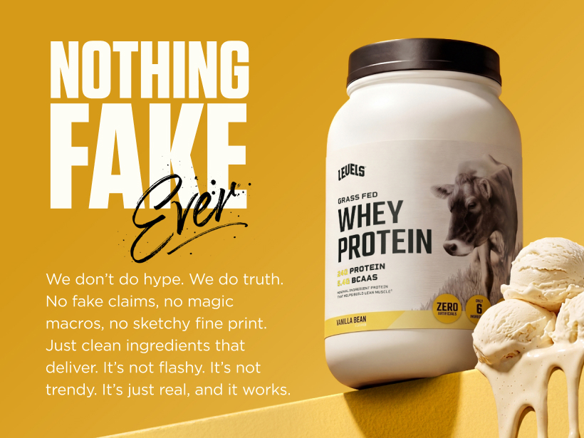 Levels Whey Protein Powder, No Artificial Ingredients, Vanilla Bean, 2LB