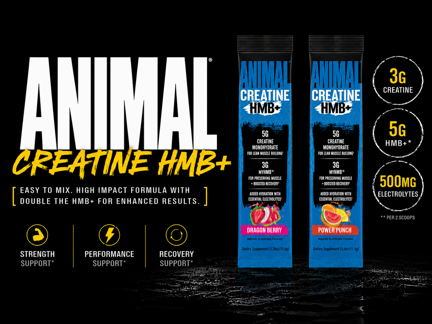 Animal Creatine Monohydrate HMB+ for Men & Women | 5 Single Serving Sampler