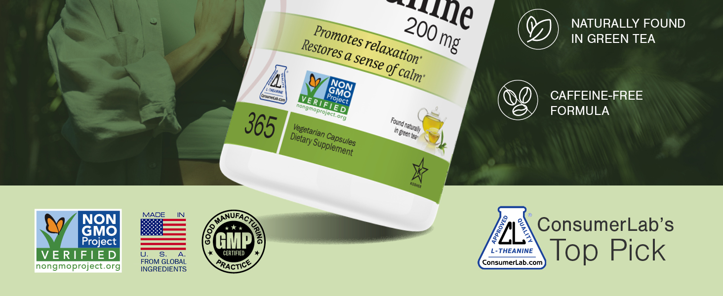 Nature's Trove L-Theanine 200mg Super Value Size - 365 Vegetarian Capsules