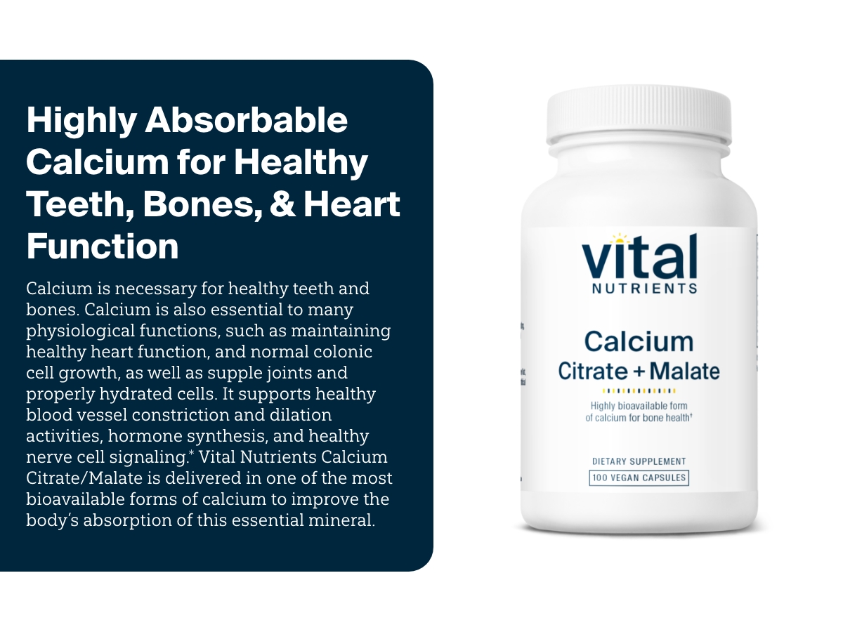 Vital Nutrients - Calcium (Citrate/Malate) - Most Bioavailable Form of Calcium - 100 Vegetarian Capsules per Bottle - 150 mg