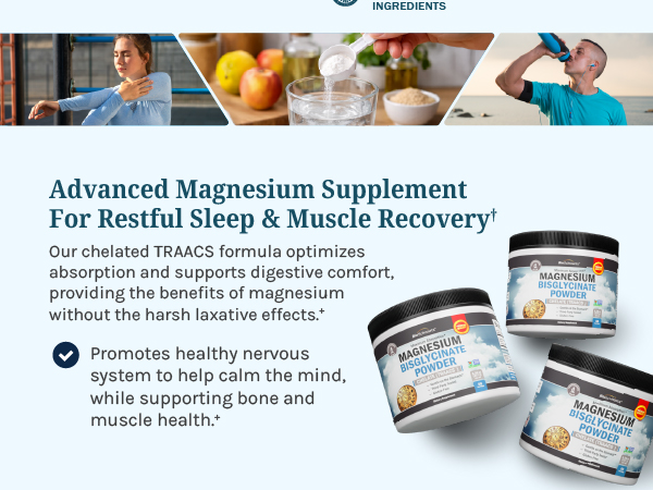 Magnesium Bisglycinate Powder Chelated Supplement, 60 Servings, 237g
