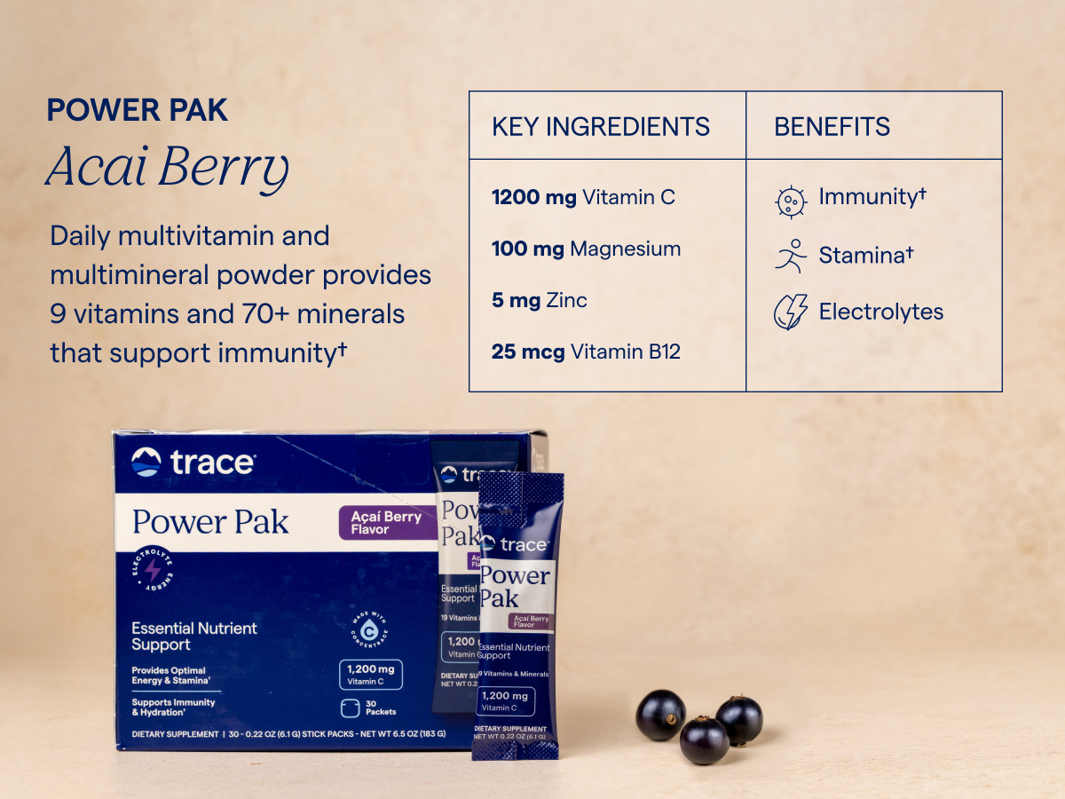 Trace Minerals Power Pak Electrolyte Powder Packets, Acai Berry, 30 Ct