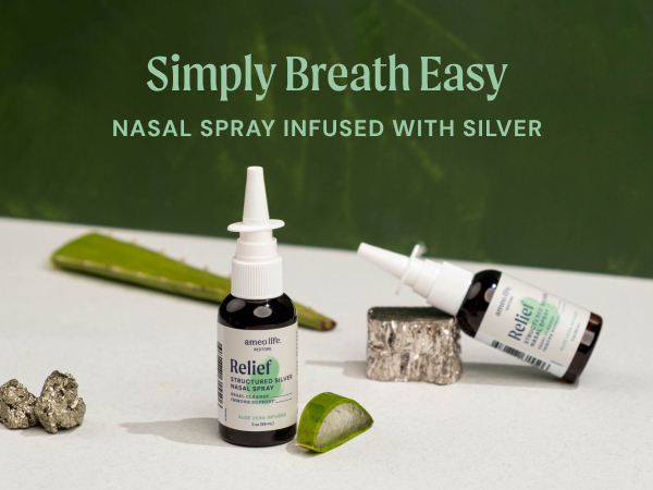 Ameo Life Aloe-Infused Colloidal Silver Nasal Spray 24 PPM - Nose Spray with Natural Ingredients for Soothing Relief of Nasal Congestion, Sinus Congestion, Mucus, & Irritation - for Daily Use (2 oz)