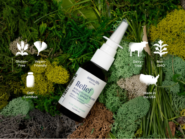 Ameo Life Aloe-Infused Colloidal Silver Nasal Spray 24 PPM - Nose Spray with Natural Ingredients for Soothing Relief of Nasal Congestion, Sinus Congestion, Mucus, & Irritation - for Daily Use (2 oz)
