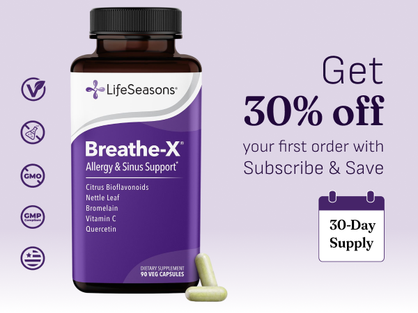 Breathe-X - Allergy & Sinus Relief Supplement - Supports Sinuses & Nasal Discomfort - Non-Drowsy & Fast-Acting - Quercetin, Bromelain, Citrus Bioflavonoids, Nettle Leaf & Vitamin C - 90 Capsules