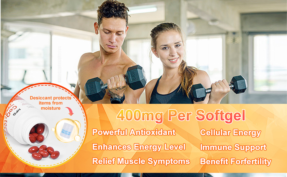 KFG CoQ10 400mg Softgels, Coenzyme Q10 Supplements Support Heart Health, Cardiovascular Health, Immune System & Cellular Energy Production, Gluten Free