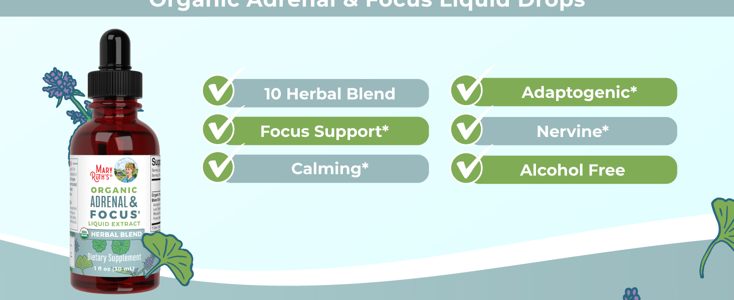Nootropic Focus Supplement for Adults | USDA Organic Brain Supplement with Ginkgo Biloba & Astragalus | Focus & Adrenal Support | Brain and Memory Drops | Vegan | Non-GMO | Gluten Free | 30 Servings