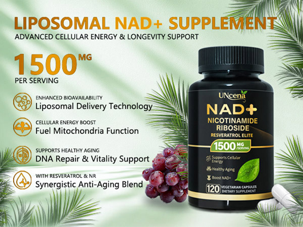 NAD Supplement 1500mg - Liposomal NAD+ Resveratrol - 120 Capsules