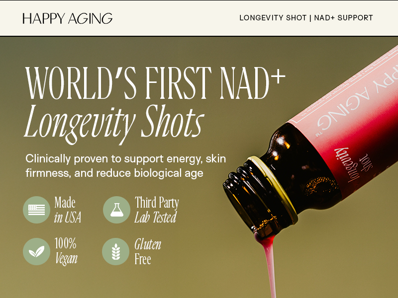 Happy Aging Liquid NAD+ Supplement for Women | Liposomal Nicotinamide Riboside & Resveratrol Shots for Energy, Skin Health & Brain Fog | NMN Alternative with Antioxidants | 10 Shots, 30-Day Supply