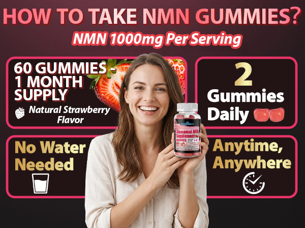 NMN Supplement 1000mg, 4-in-1 Liposomal NMN Gummies with Resveratrol, Quercetin & TMG for NAD+ Levels, NMNH Alternative, Supports Healthy Aging, Cellular Energy & Immune Health, 60 Count