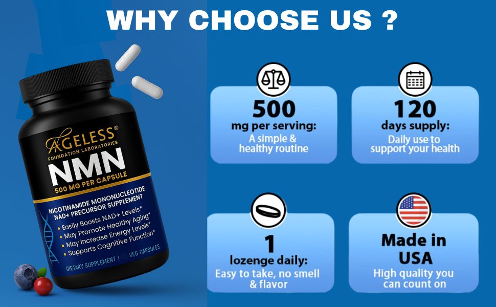 NMN Supplement 500mg for Women & Men, 90 Capsules, Cellular & NAD+ Support