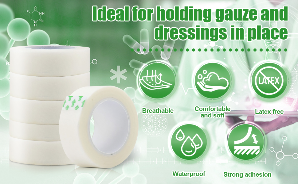 Breathable Medical Tape, 6 Rolls 0.5inch x 10yard Waterproof First Aid Tape, Clear Medical Tape for Snore Reducing, First Aid, Personal Use (White)