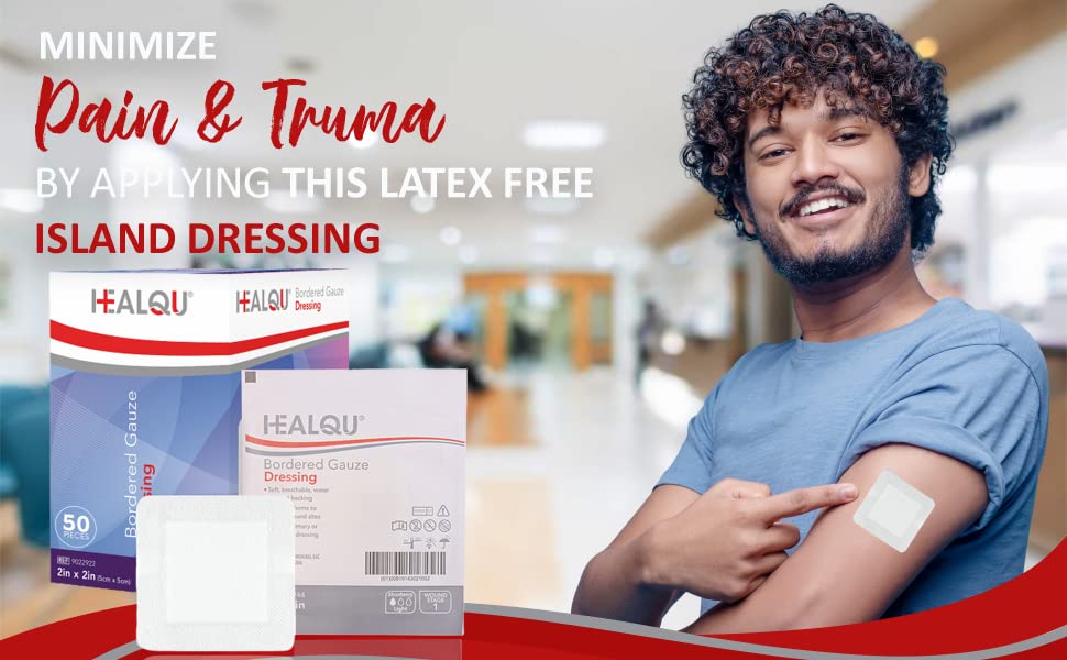 HEALQU Island Dressing - 4"x10", 30 Count - Bordered Gauze Sterile Individually Wrapped Gauze Pads, Water-Resistant, Non-Woven Backing - Soft and Breathable Wound Dressing for First Aid and Medical
