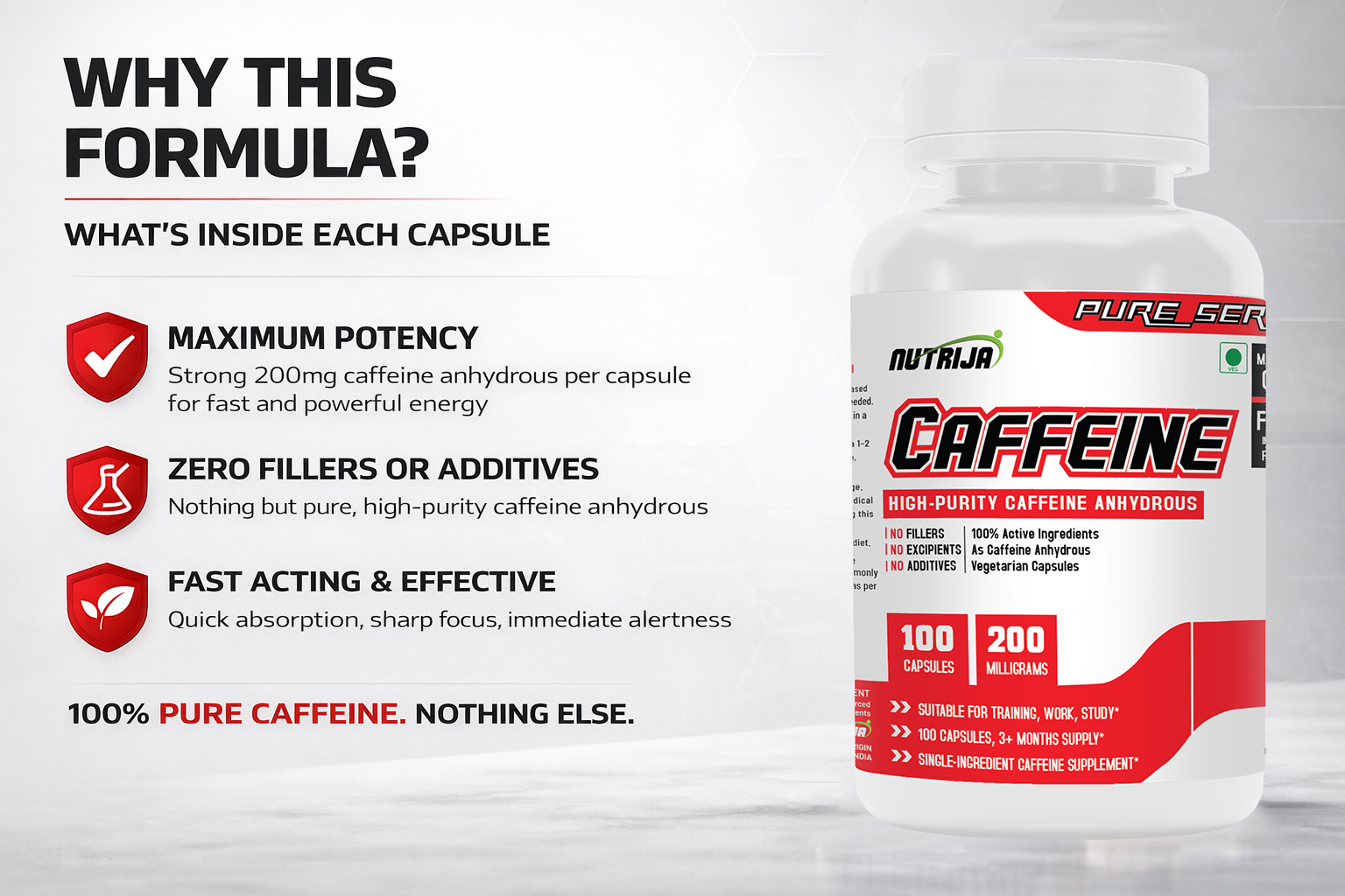 NutriJa Caffeine 200mg 60 Capsules | Pure & Potent | Boosts Performance & Metabolism