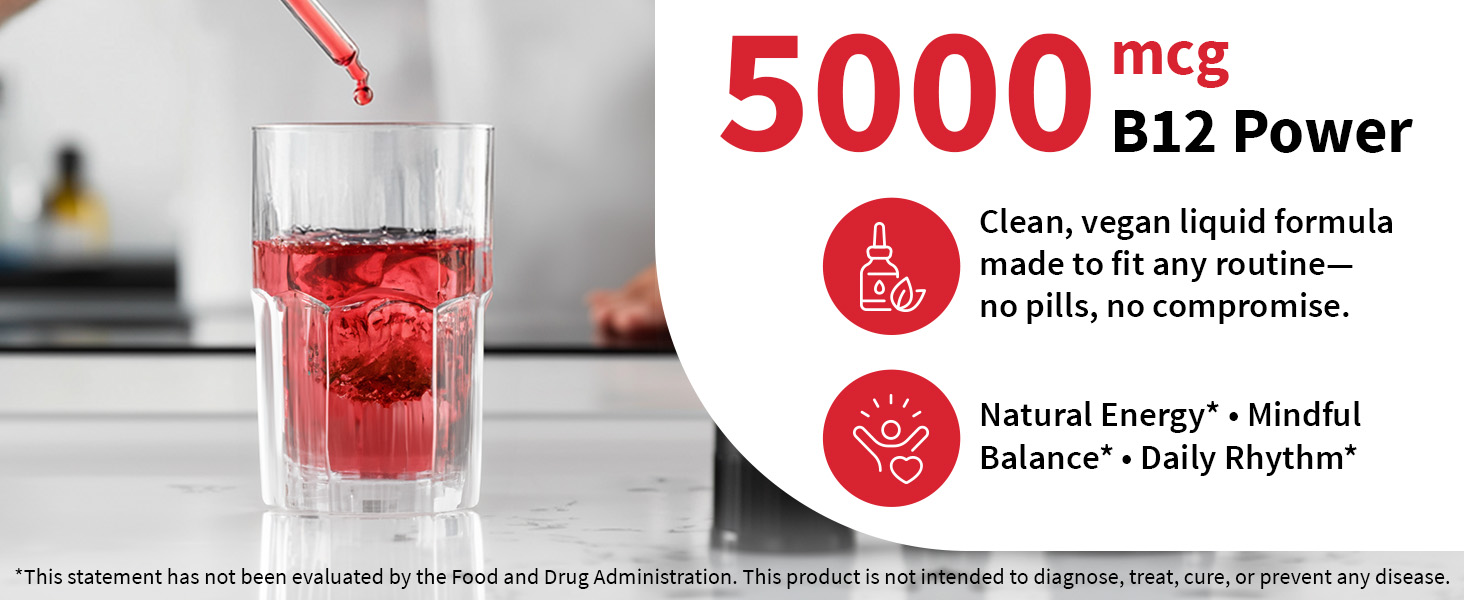 NUSAVA Vitamin B12 5000mcg with B6 & B1 Liquid Drops, Raspberry, Pack of 2
