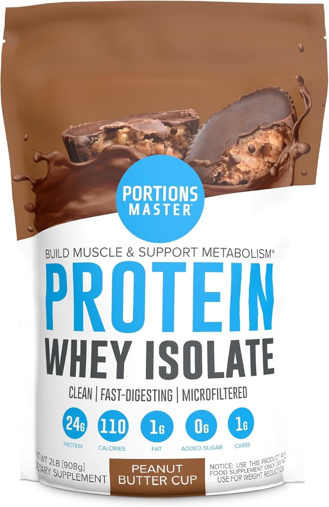 Portions Master CFM Whey Isolate Protein Powder, 2 LB, 23g Low Carb, Low Fat, Cold-Processed, Fast Absorbing, Muscle Growth & Recovery Support (Vanilla Ice Cream) 2