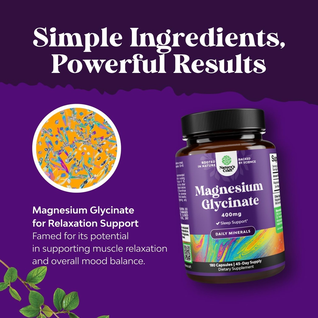 Pure Magnesium Glycinate Supplement 400mg Per Serving - Vegan High Absorption Chelated Magnesium Capsules for Women & Men with Elemental 400mg for Mood Sleep and Relaxation Support - 180 Count 6