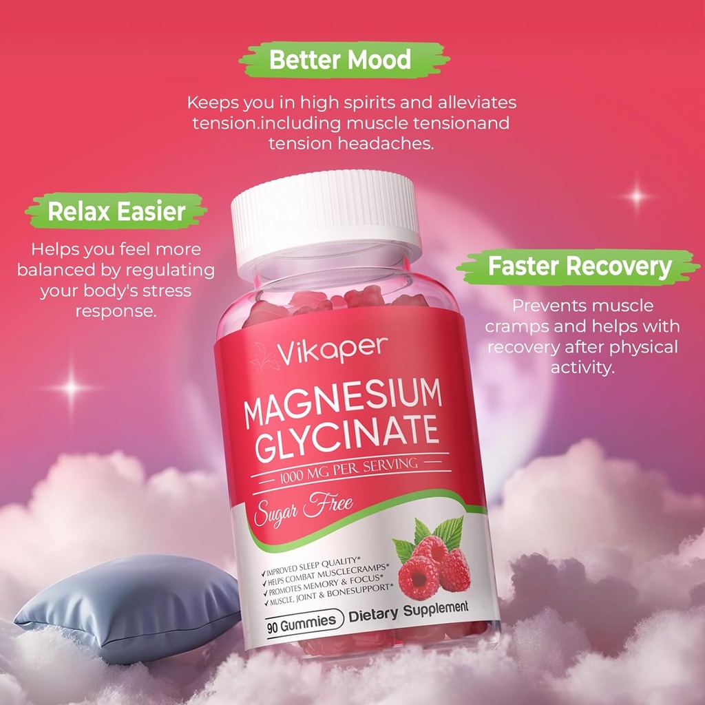Magnesium Glycinate Gummies Sugar Free,Magnesium Potassium Supplement with Vitamin D3,B6 to Sleep,Stress,Muscle Relief,Nerve Health Support for Adults,180 Raspberry Flavor Gummy 4