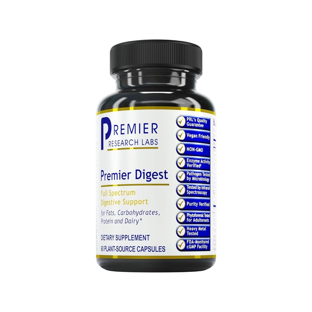 Premier Araştırma Laboratuvarları Probiyotik ve Prebiyotiklerle Aktif Enzimleri - Full-Spectrum Digestive Support - Amylase, Protease & Lipase, 60 Plant- Sourced Capsules