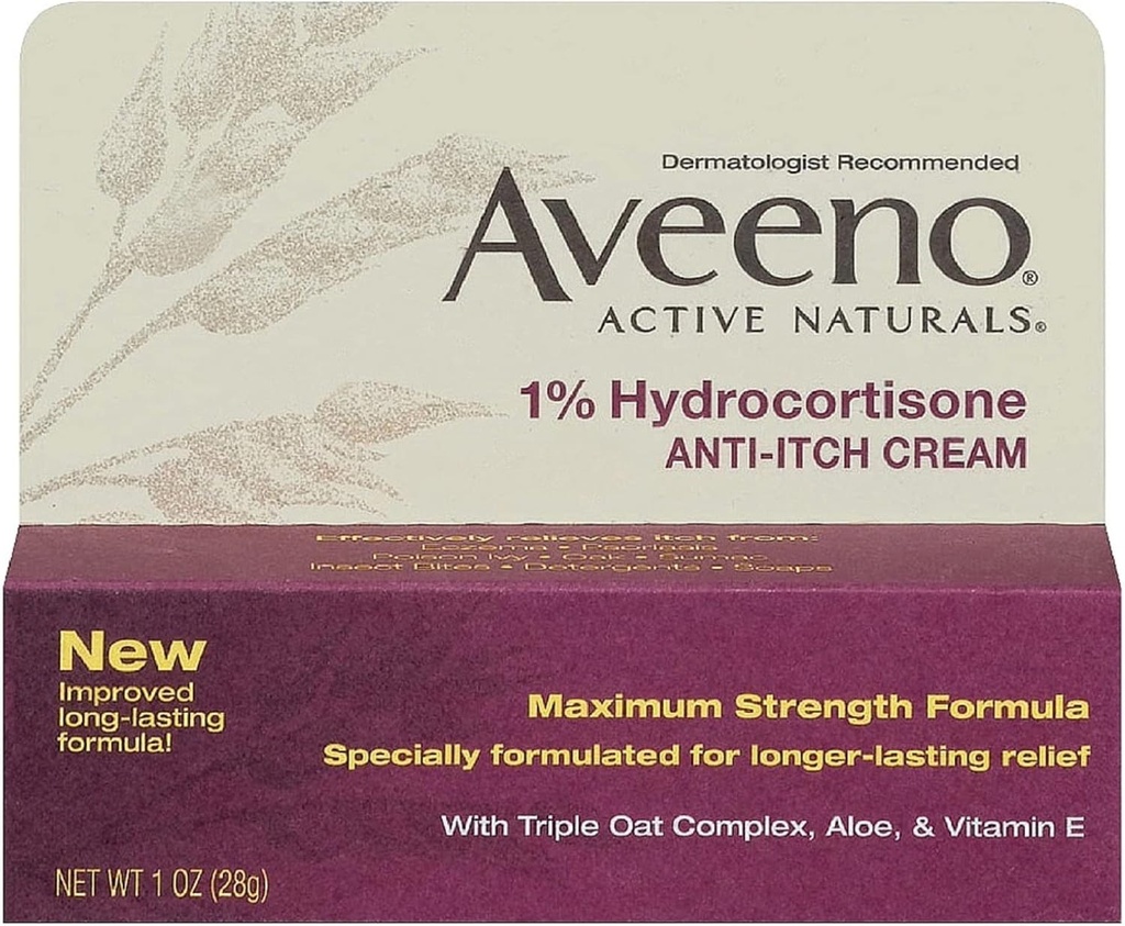 Aveeno Maksimum Güçlü% 1 Hidrokortisone Anti-Itch Cream, 1 Oz, (24'ün paketi)