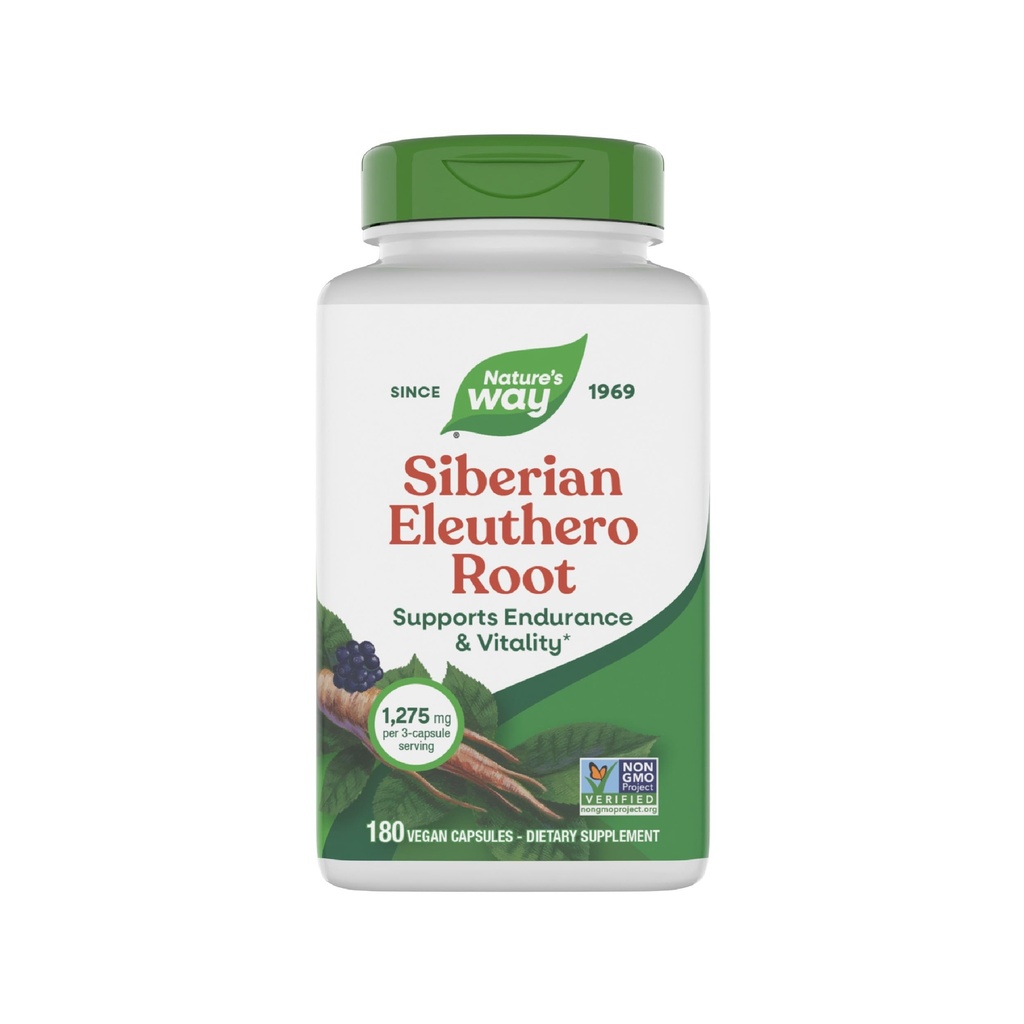 Nature's Way Premium Herbal Sibirya Eleuthero Root Supplement, Supports Endurance & Vitality*, Adaptogen*, 3Capsule Için 1.275 mg, Non-GMO Projesi Doğrulandı, 180 Capsules (Pazarlama May Vary)