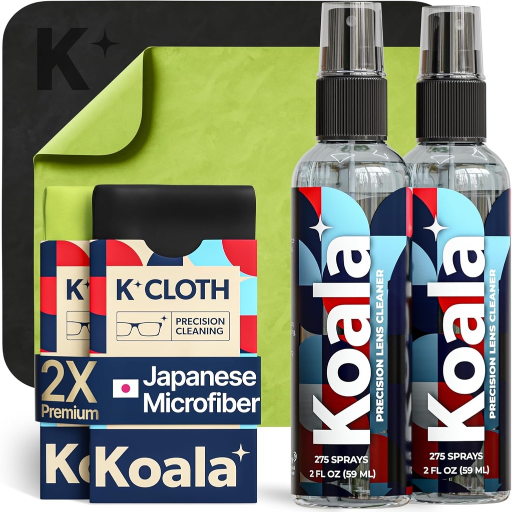 Koala Eyecam Lens daha temiz battaniye Kit | (2x) Gözlükleri Temiz Şişe + (2x) Mikrofiber Kumaş | Alkol Ücretsiz Göz Elbiseleri, Ekran ve Kamera Temizlik Kit | ABD'de Yapılmış (4 Adet Set)