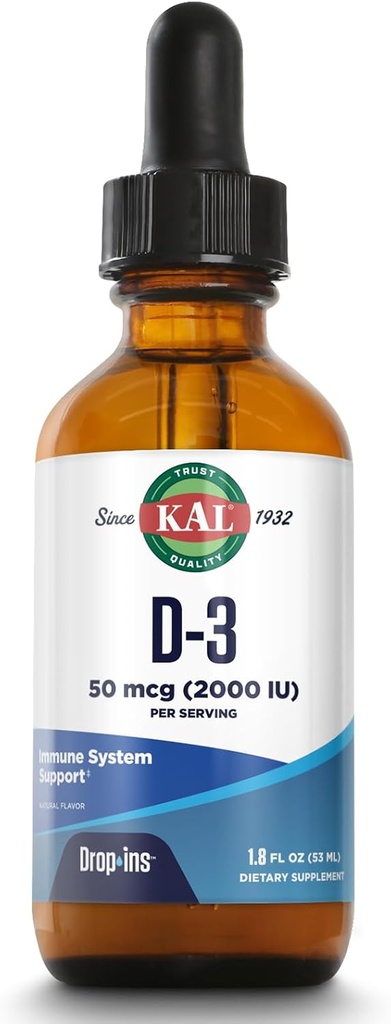 KAL D3 2000 IU (50 mcg) DropIns - Sıvı Vitamin D3 Drops - Bone Strength ve Immune Support Supplement - Vegetarian, 60-Day Garanti, Approx. 590 Hizmet, 1.8oz