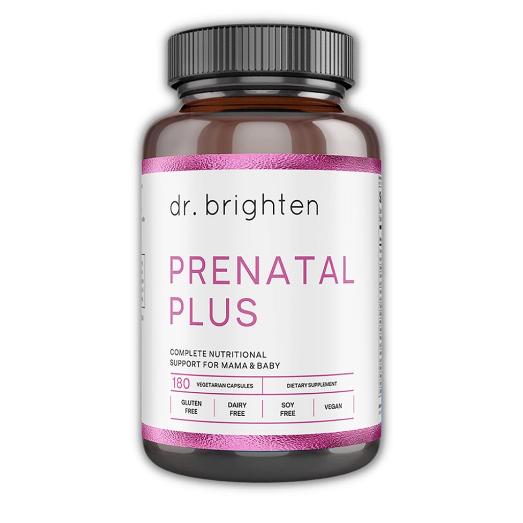 Dr. Brighten Prenatal Plus - Women's Formulation, Active B Vitamins, Mineraller, Hamile veya Hemşirelik Anneleri için Antioksiler, Non-GMO Vegan, No Gluten, No Soy - 180 Capsules