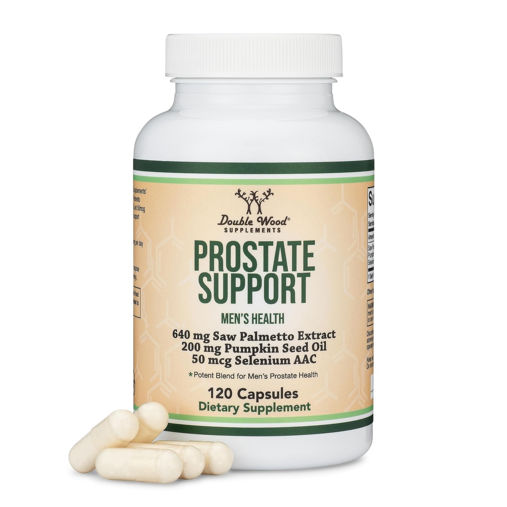 Prostate Support Supplement for Men's Health (120 Capsules) Bir gün 30 Gün Destekler Prostate Function and Urinary Control (Saw Palmetto, Candy Seed Oil, Selenium) Double Wood