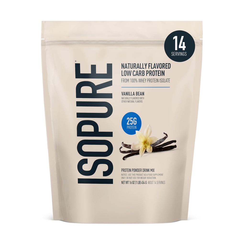 Isopure Low Carb 100% Pure Whey Isolate protein Toz, Lactose Free, Gluten Free, With Vitamins, Vanilla Bean, 25g Protein Yüzde 1 Lb, 14 Hizmet (Pazarlama Mayıs Vary)