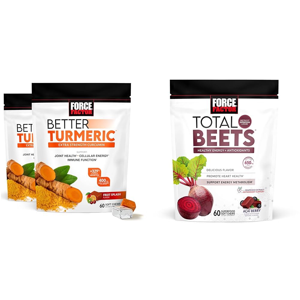 Kuvvet Faktörü Daha İyi Turmeric 120 Soft Chews & Total Beets 60 Soft Chews Sche for Joint and Heart Health