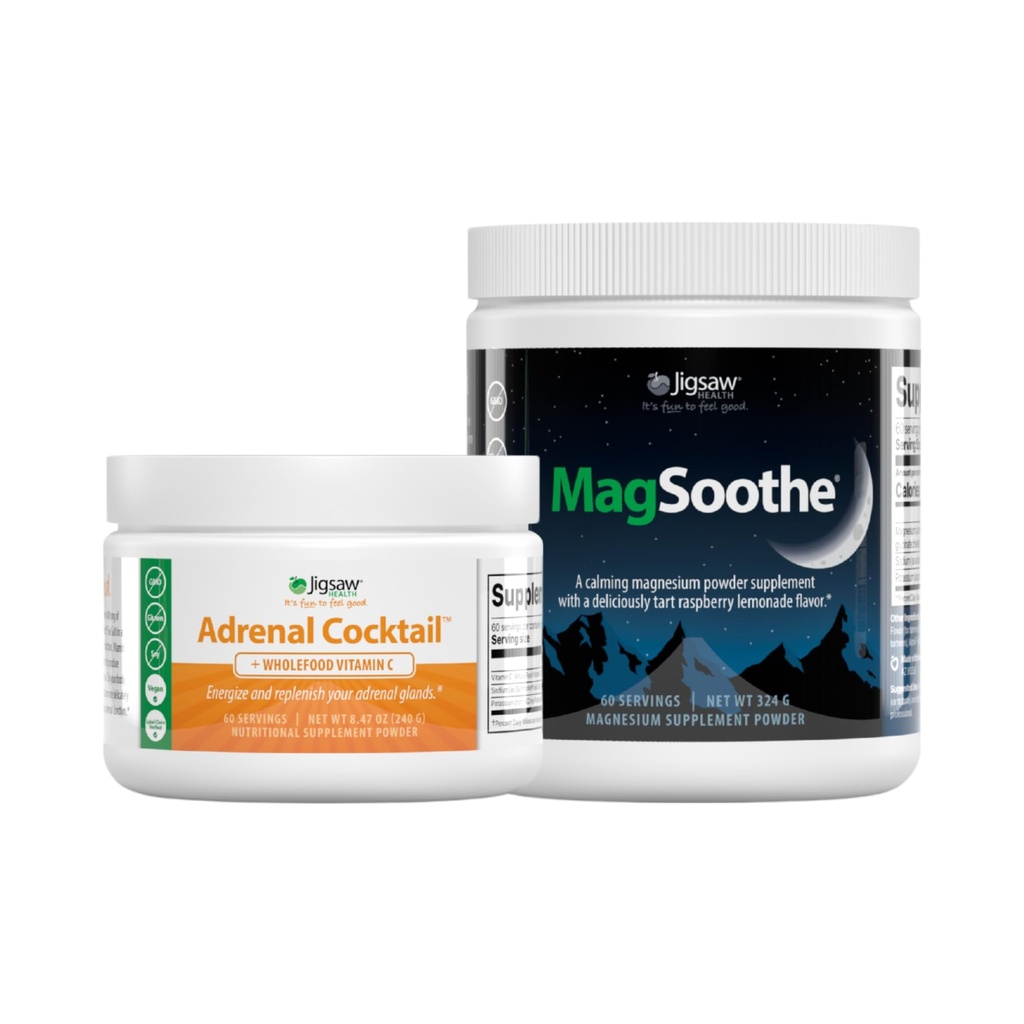 Jigsaw Health Bundle | Adrenal Cocktail, 60 Servings (Jar), and MagSoothe (Raspberry Lemonade), 60 Servings (Jar)