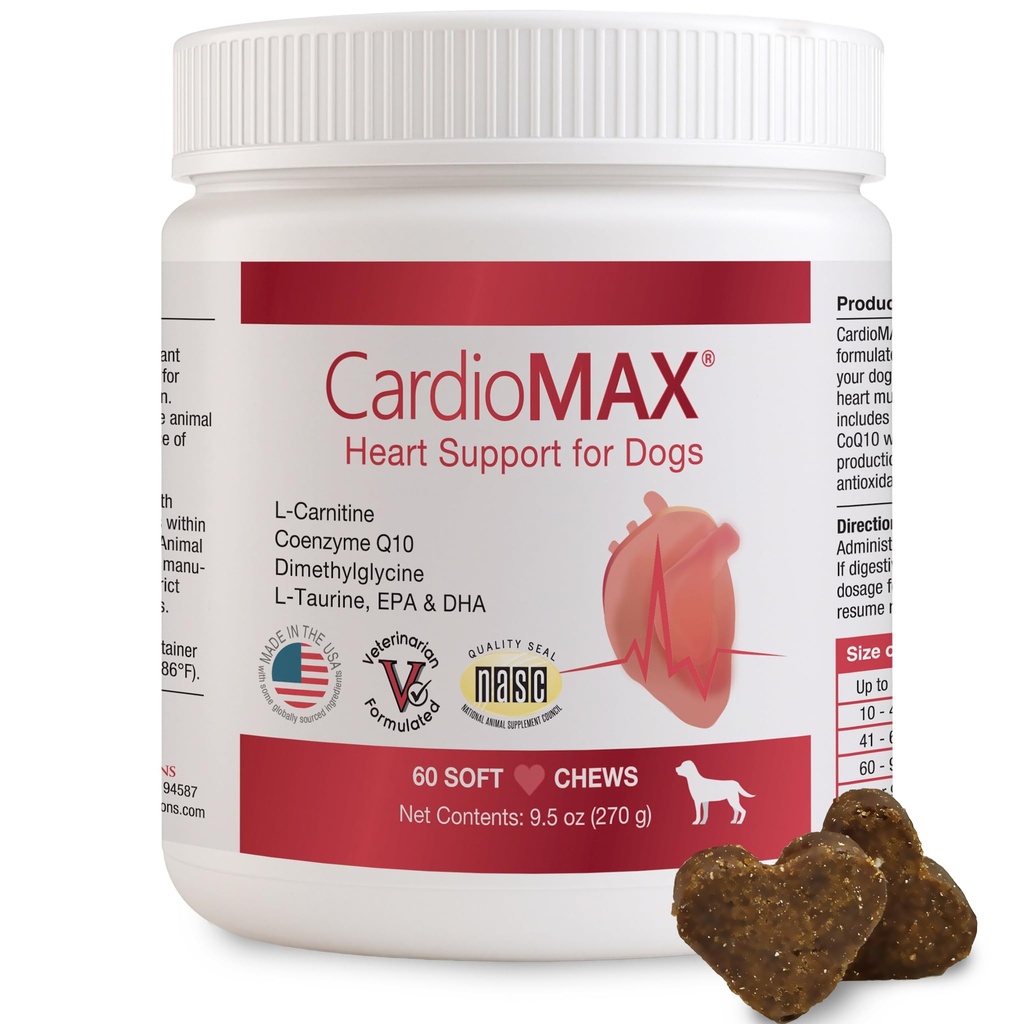 Köpekler için Kalp Desteği Tamamı -Vet-Former, Antioksi-Rich-L-Taurine, L-Carnitine,EPA,DHA,CoQ10-Aids Circulatory Strength, Cardiovascular Support, Heart Muscle Function-USA Made-60 Soft Chews