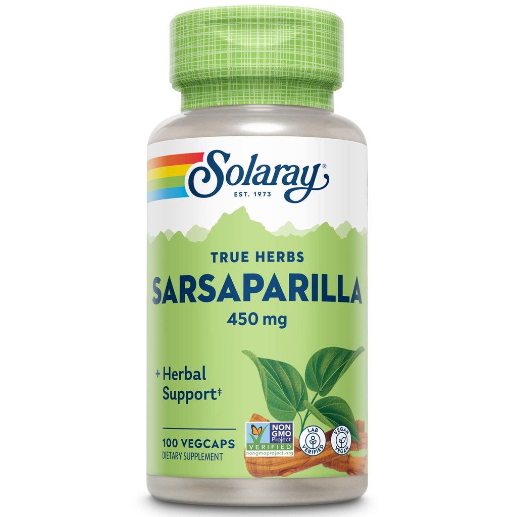 SOLARAY Sarsaparilla Root 450 mg - Geleneksel Herbal Support - Non-GMO, Vegan, Lab Onaylandı - 60 Günlük Para-Back - 100 Hizmet, 100 VegCaps