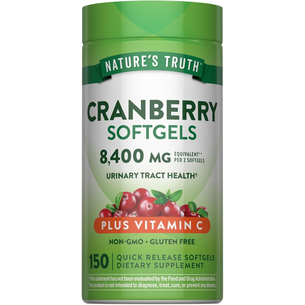 Nature's Truth Cranberry with Vitamin C Softgels | 8400 mg | 150 Pills | Urinary Tract Health Support | Non-GMO & Gluten Free Supplement Supplement