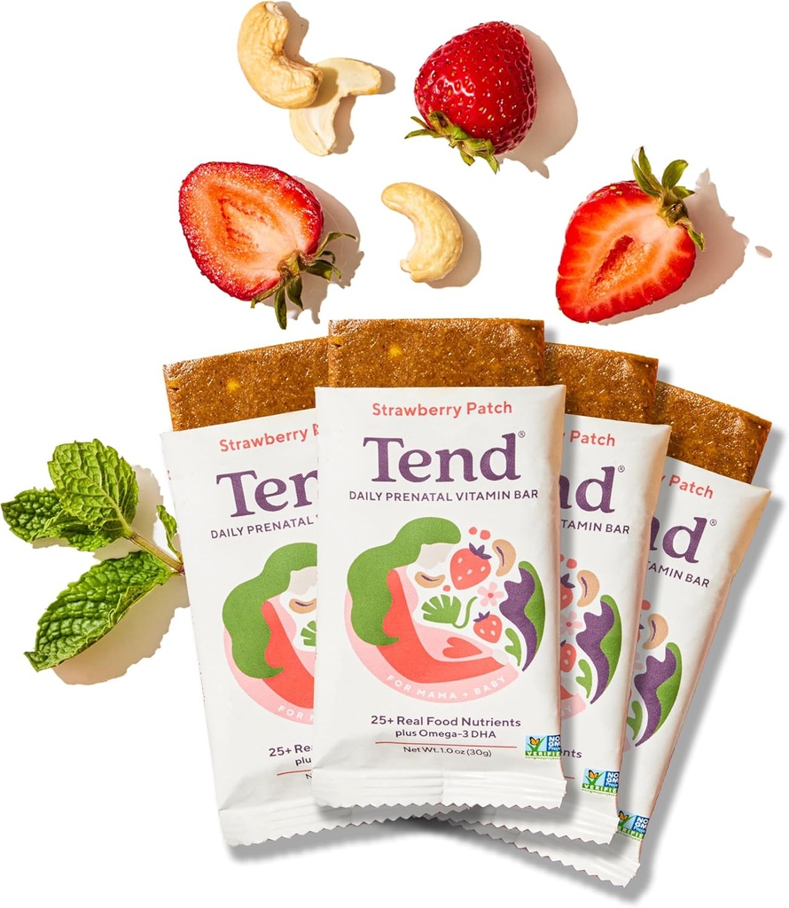 Ond Daily Best Prenatal Vitamin Bar, Hamile ve Postpartum Anneleri için Organik Malzemelerle Yapılan, DHA, Vitamin D, B, Choline, Folate - Strawberry Patch (4ct)