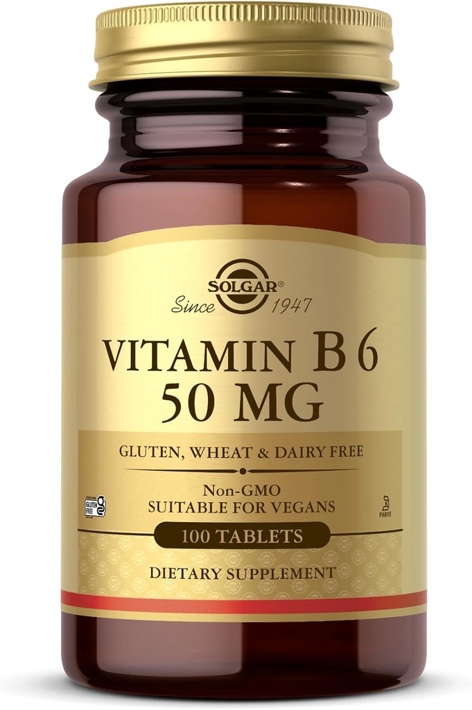 Solgar Vitamin B6 50 mg - 100 Tablet - Non-GMO, Vegan, Gluten Free, Dairy Free, Kosher - 100 Hizmet