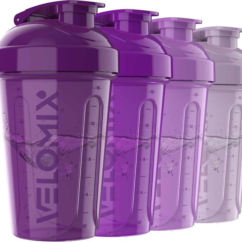 VELOMIX -4 PACK- 20 OZ Protein Mixer için şişeler, Protein Shakes için Shaker Cup, Küçük Shaker Şişe Paketi, Shaker Cup, Shakers for protein Shakes (Purple Bloom)