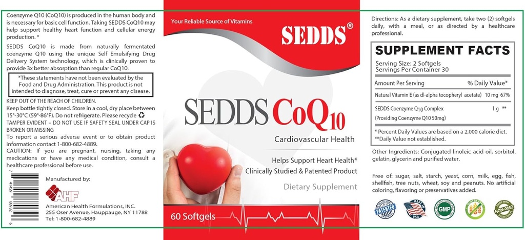 SEDDS® CoQ10 Ubiquinol Cardiovascular Health Supplement, Daily Vitamin for Heart Health and Energy (60 Count), Highly Absorption Liquid Water-Soluble Softgel for High Blood Pressure and Cholesterol