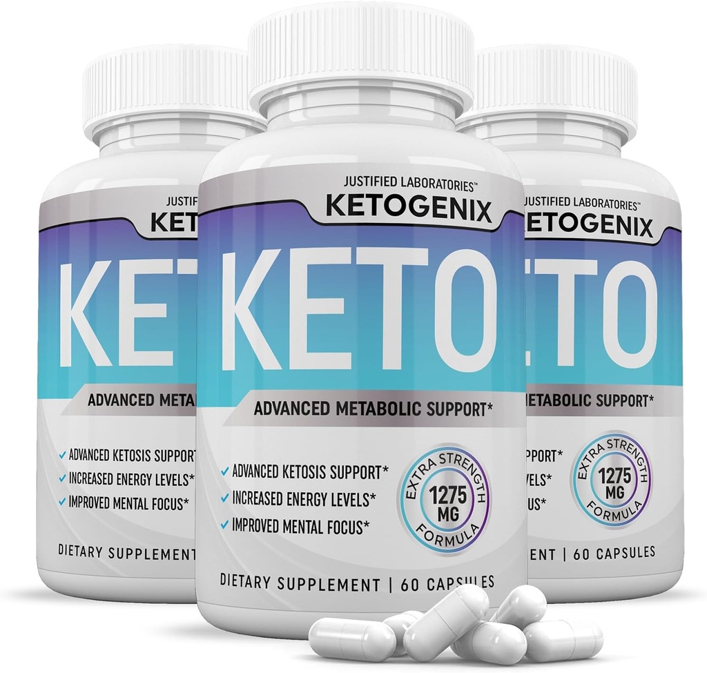 (3 Pack) Ketogenix Keto Pills 1275MG Yeni & Geliştirilmiş Formula Contains Apple Cider Vinegar Ekstra Virgin Zeytinyağı Toz Yeşil Çay Broşür 180 Capsules