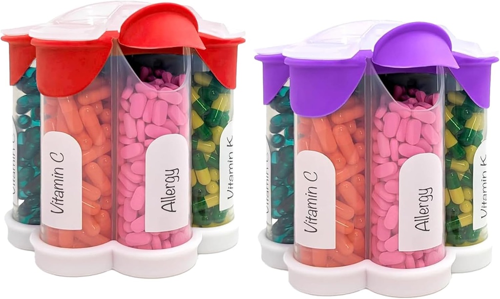 Ekstra Büyük Pill Organizer Daily, Weekly, Monthly Supplement Şişe, Cute Blossom Pill Promise with 7 XL Karşılaştırması (2 Pack Combo) (Purple and Red)