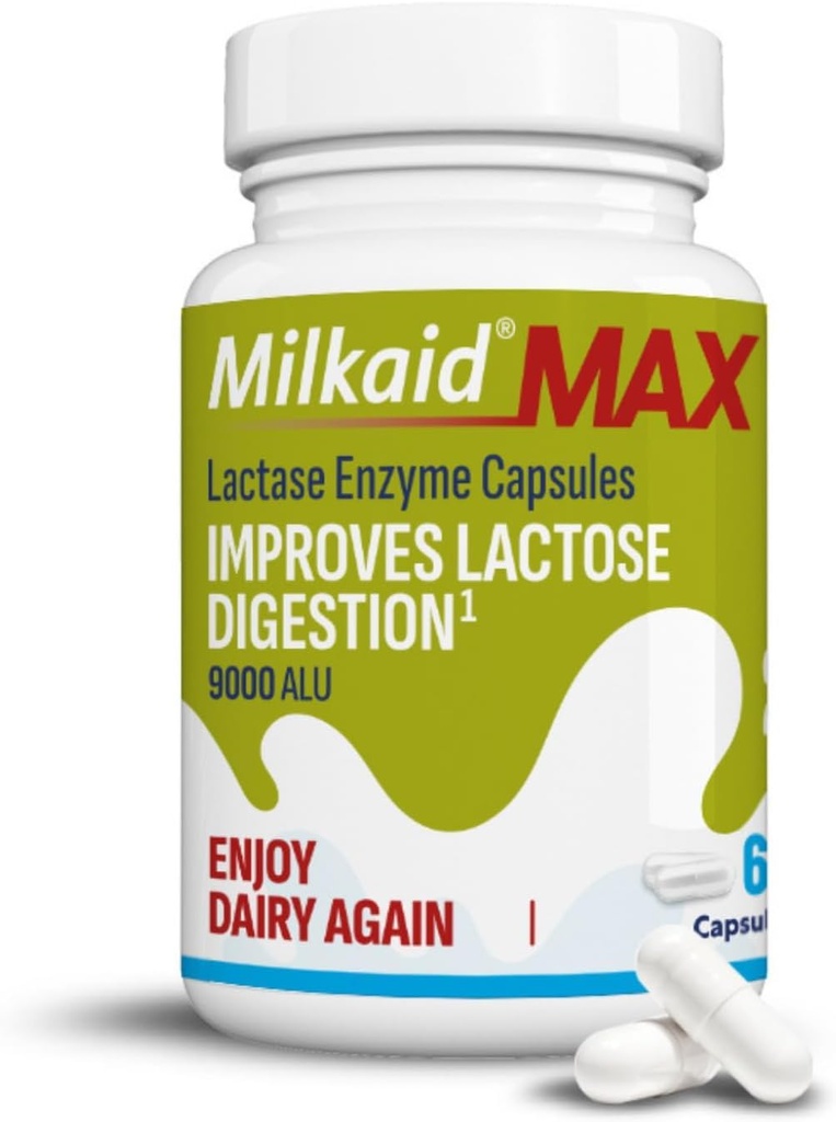 Lactose Enzyme, Diyetsel Supplement Gas, Bloating & Diarrhea Due to Lactose Hassasiyet | 9000 ALU (60 Capsules, Unflavored)