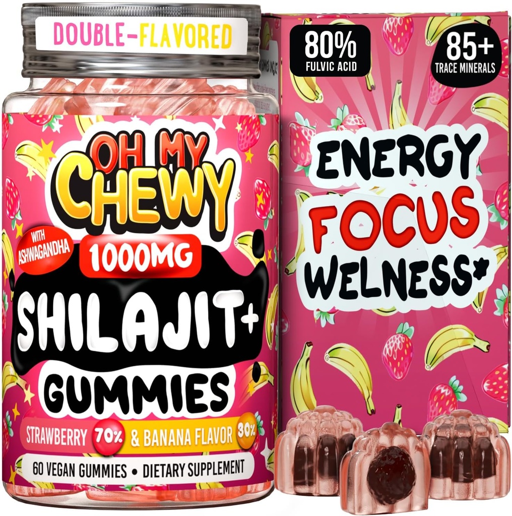 Pure Himalaya Shilajit Gummies - Yüksek Potency Gold Gradewear - Enerji Boost ve Immune Support for Men and Women with Ashwagandha and Shatavari - 60 Gummy - Strawberry & Bananana