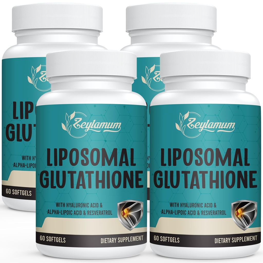 2400 MG Liposomal Glutathione Softgels, Max Aborpsiyon, Active Form L-Glutathione Azaltıd (GSH), Hyaluronic Acid, Resveratrol, Master Antioksis for Detox, Brain, Immune System, 240 Softgels